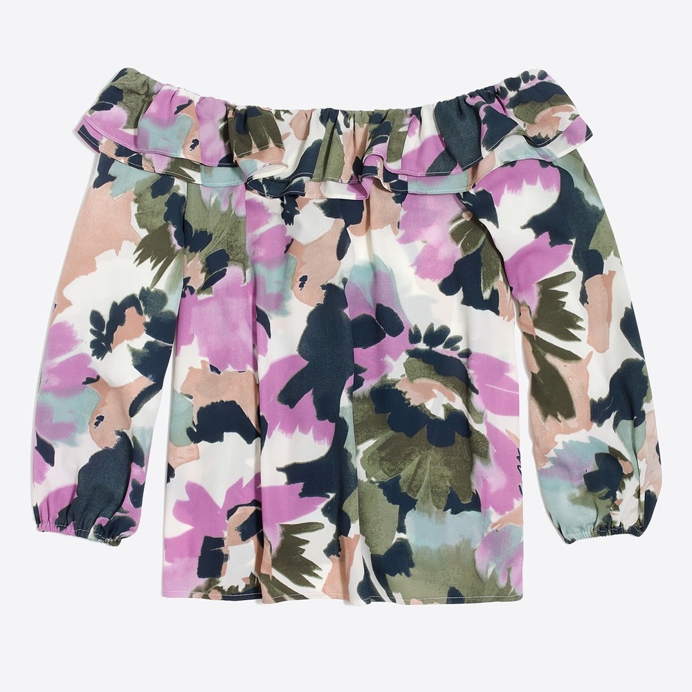 🆕 J. Crew Printed ruffle convertible blouse